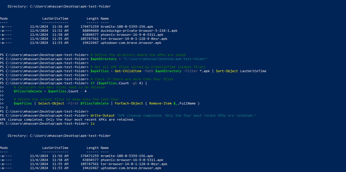 Automating APK Management: Retain Only the 4 Most Recent Versions Using PowerShell